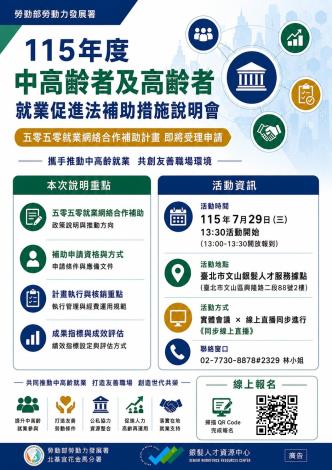 北分署將於7月29日辦理「五零五零就業網絡合作補助要點」說明會_Instructions for literal
