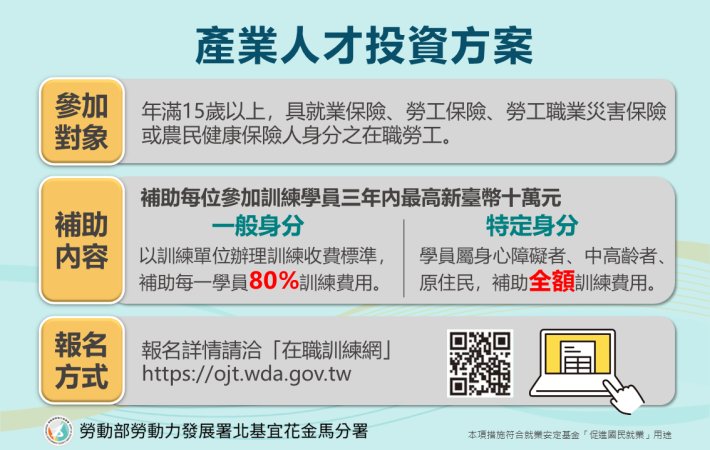 勞動部產業人才投資方案，每名勞工3年內最高可補助10萬元訓練費用_Instructions for literal