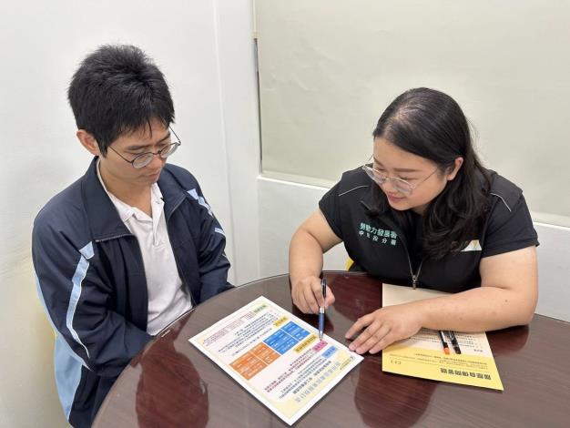 圖1.就業服務員向民眾說明「施用毒品者就業服務計畫」相關獎勵措施 (示意圖，非當事人)_Instructions for literal