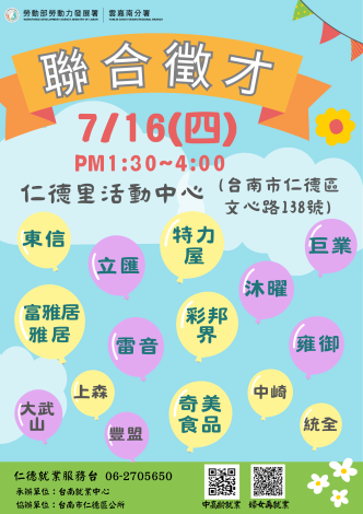 1150716_聯合徵才_臺南就業中心-海報_Instructions for literal